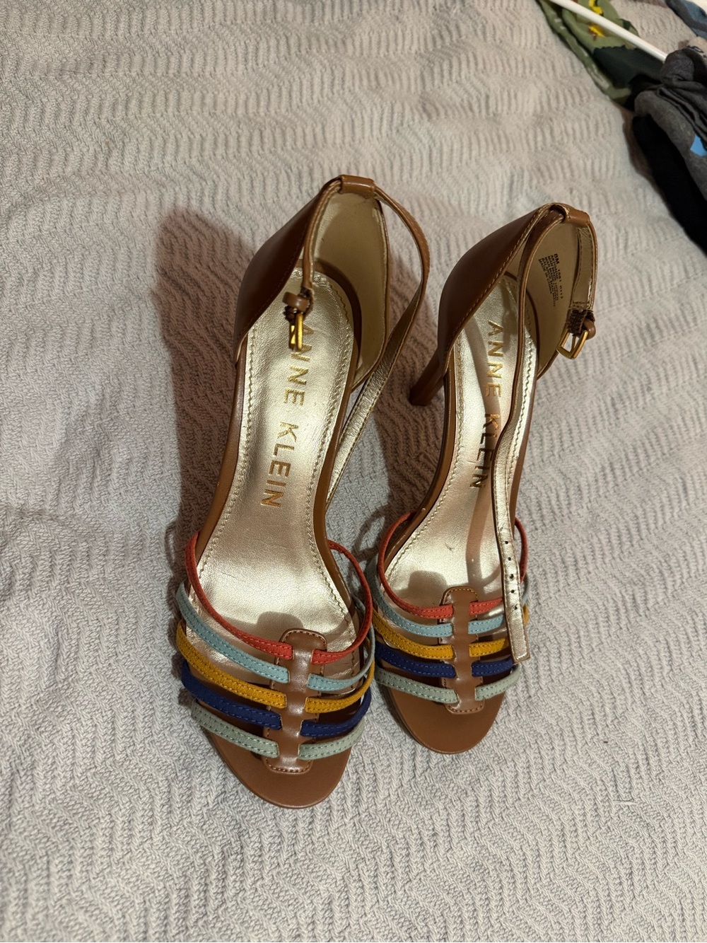 Anne Klein Tan Multicolor Strappy High Heel Sandals